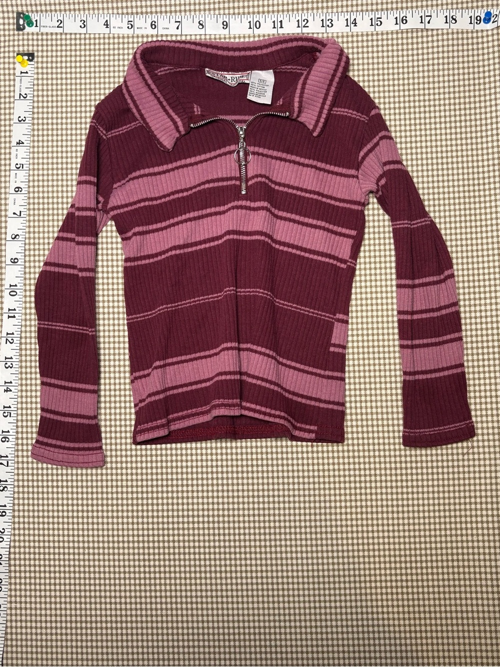 Y2K Star Ride Girls Ribbed Stripe Quarter Zip Size 5/6
